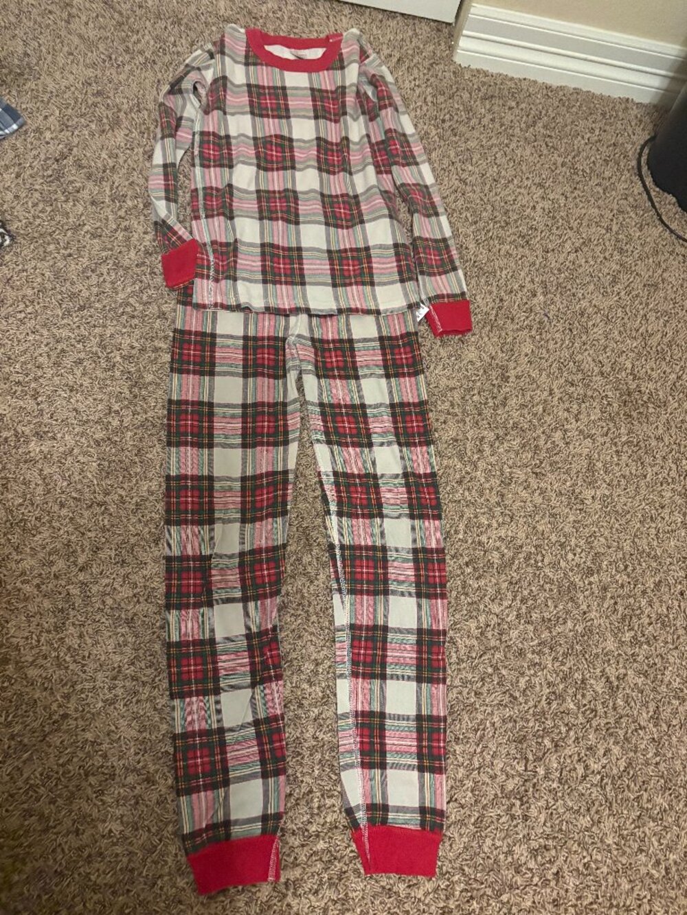 Hanna Andersson Long John Pajamas 14 160 CM Family Holiday Plaid Red White Green